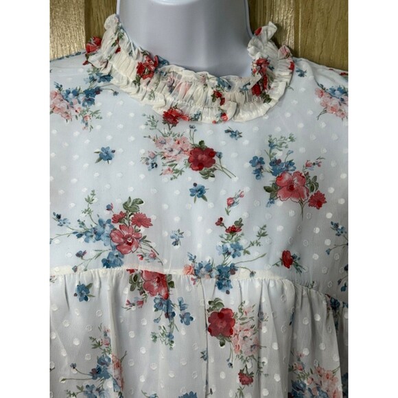 Everleigh Women’s Floral Ruffled Babydoll Ruffled Sleeve Top Cottage M Sheer - Picture 3 of 6